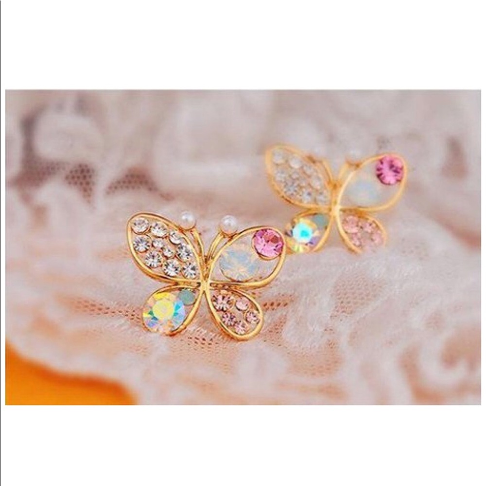 曆Butterfly Multicolor Rhinestone Retro Earrings曆 - Picture 2 of 7